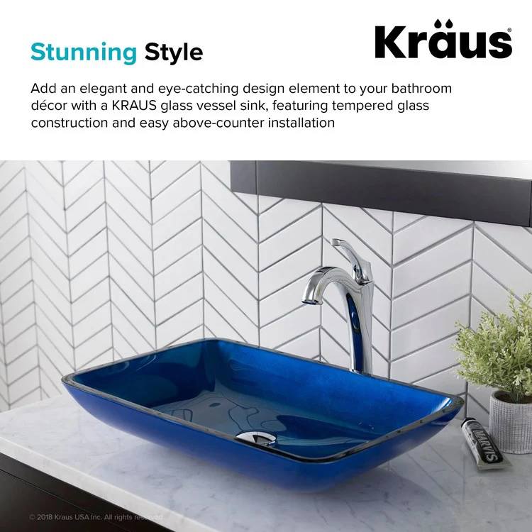 Rectangular Blue Glass Bathroom Vessel Sink - Frankwebs