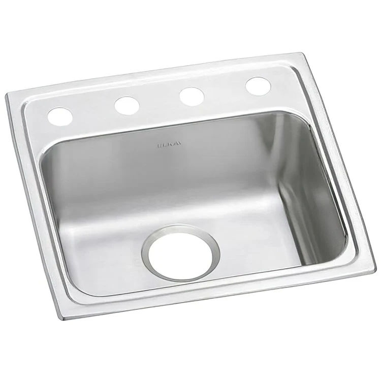 Kitchen Sink Lustertone Classic 19 x 18 Inch Single Bowl OS4 Hole ADA Lustrous Satin Drop-In Rectangle Drain Location Rear Center Depth 5 Inch Bottom Only Pads - Frankwebs
