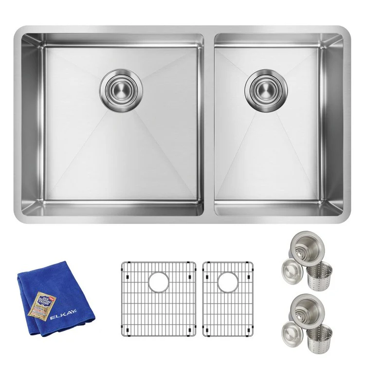 Kitchen Sink Crosstown 31.5 x 18.5 Inch Double Bowl 60/40 Kit Polished Satin Undermount - Frankwebs
