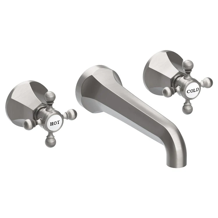 Lavatory Faucet Metropole Wall Mount 8 Inch Spread 2 Cross ADA WaterSense Stainless Steel PVD 1.2 Gallons Per Minute Brass Less Drain Spout Reach 7-1/2 Inch - Frankwebs