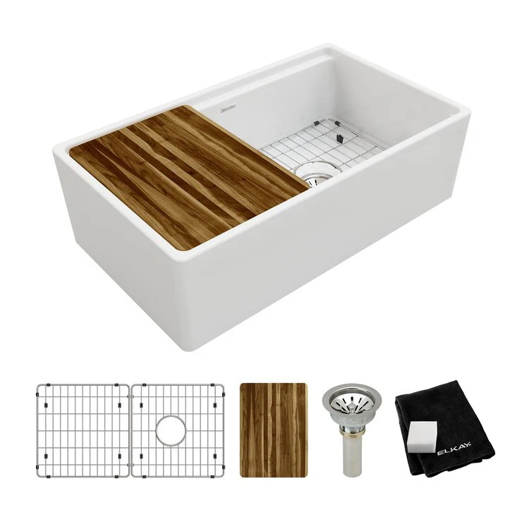 Kitchen Sink Fireclay 33 x 19 Inch Single Bowl Kit Apron Front White Farmhouse Front Drain Location Right Workstation - Frankwebs