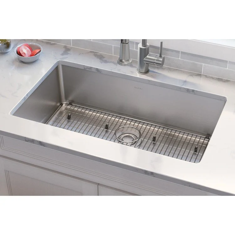 Sink Kit Lustertone Iconix 32.5 x 19.5 Inch Single Bowl Luminous Satin Bottom Grid Drain Strainer - Frankwebs