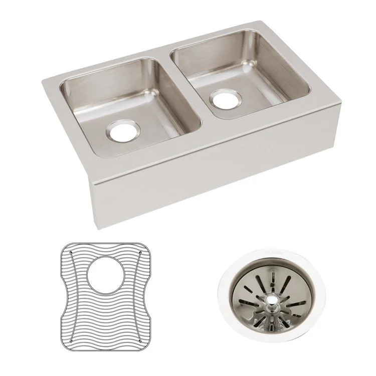 Sink Kit Lustertone Classic Equal 33 x 20.5 Inch Double Bowl Lustrous Satin One LKWOBG1316SS Bottom Grid One LK99 Drain 7-7/8 Inch - Frankwebs