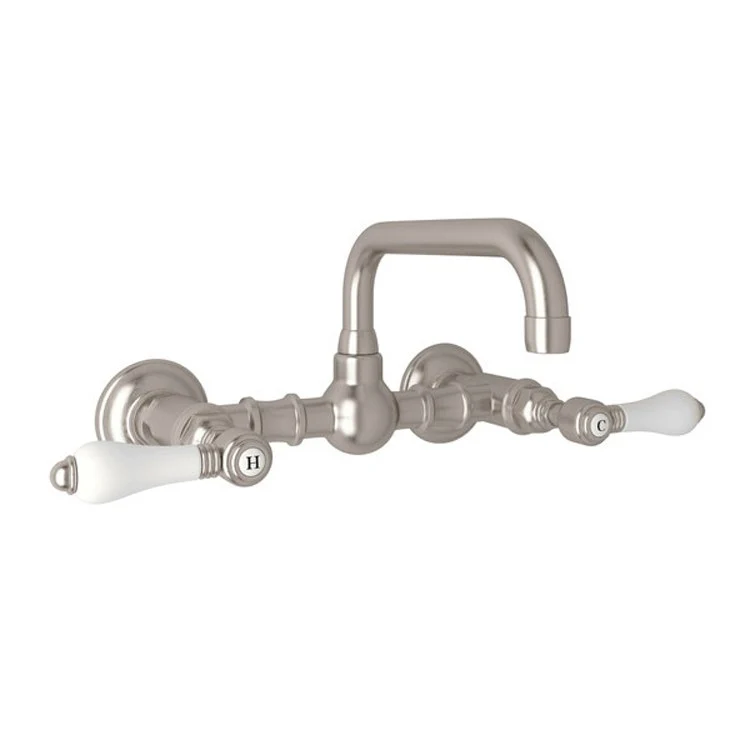 Lavatory Faucet Acqui Wall Mount 2 Porcelain Lever Satin Nickel 1.2 Gallons per Minute - Frankwebs