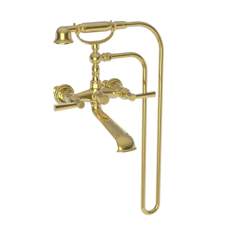 Tub Filler Astor Wall Mount Exposed with Handshower 6 Inch Spread 2 Lever ADA Polished Brass Uncoated Living 2 Hole - Frankwebs
