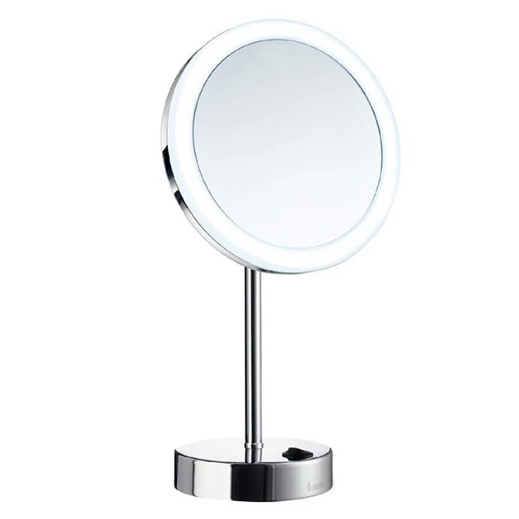 Shaving/Make Up Mirror Freestanding with Dual LED Light Black Round Framed 4-3/4 x 7-7/8 x 15 Inch - Frankwebs