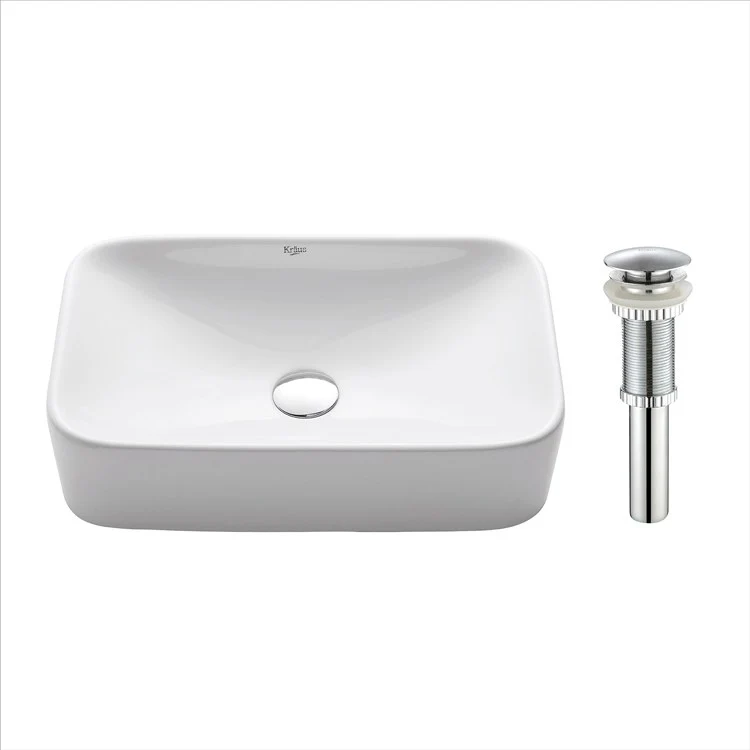 Soft Rectangular Ceramic Bathroom Vessel Sink with Pop-Up Drain - Frankwebs