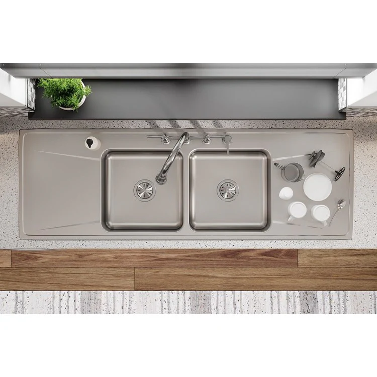 Kitchen Sink Lustertone Classic 66 x 22 Inch Double Bowl Equal with 2 Drain Board 4 Hole Lustrous Satin Drop-In - Frankwebs