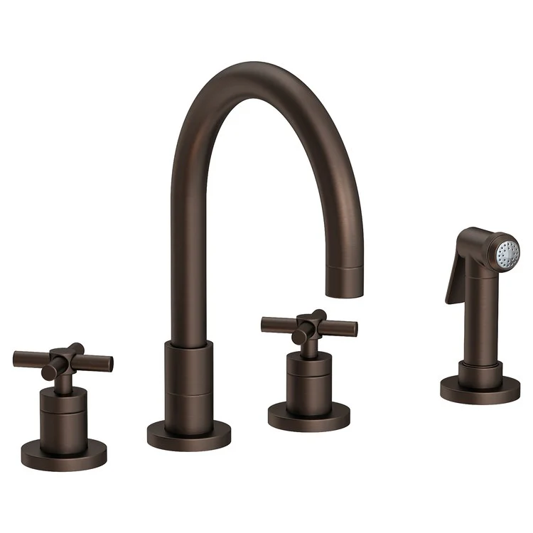 Kitchen Faucet East Linear 8 to 20 Inch Spread 2 Cross ADA Satin Brass PVD Pull Out Sidespray Spout Height 5-5/7 Inch Spout Reach 7-7/8 Inch 1.8 Gallons per Minute - Frankwebs