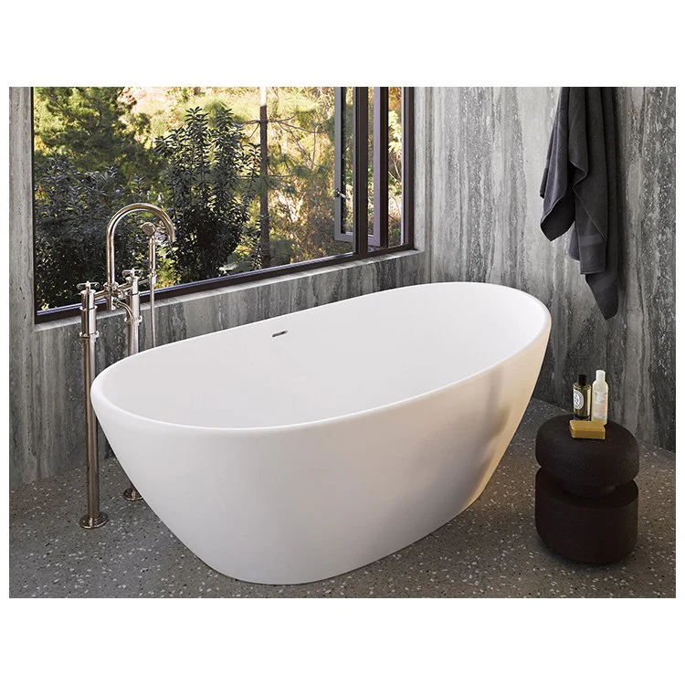 Soaking Tub Elise 73 x 37 Inch Freestanding Integrated Pedestal Center White Gloss Sculpturestone 102 Gallons 21-3/4 Inch - Frankwebs