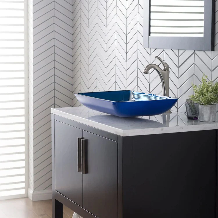 Rectangular Blue Glass Bathroom Vessel Sink - Frankwebs