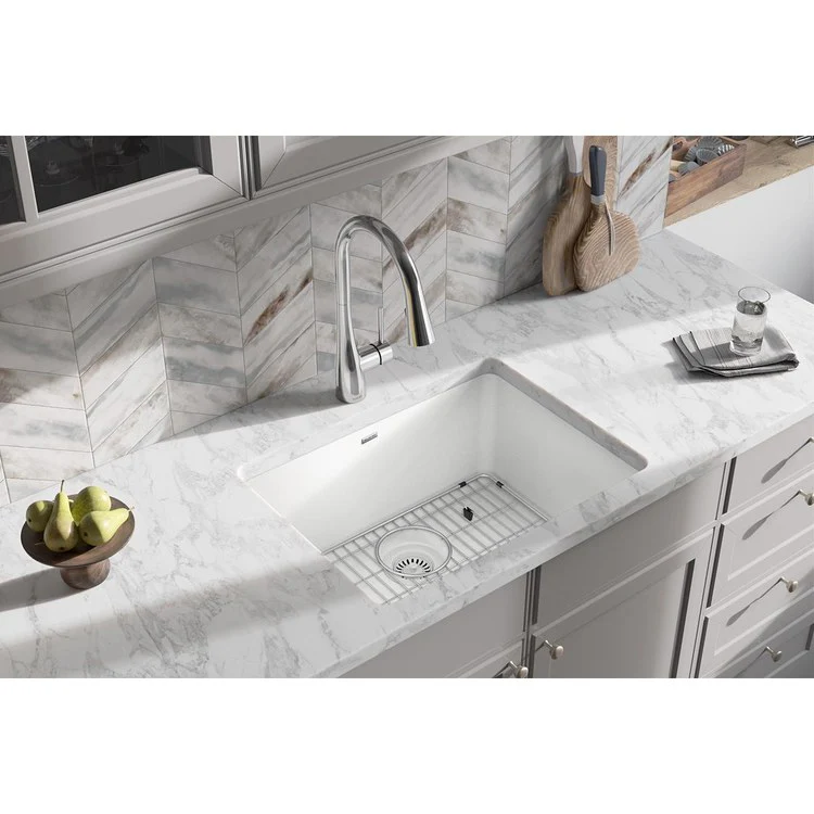 Sink Kit Quartz Classic 24.625 x 18.5 Inch Single Bowl White Bottom Grid Drain Cleaning Kit - Frankwebs