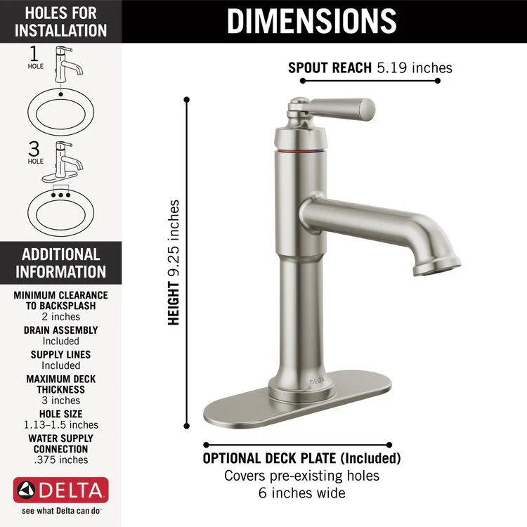Lavatory Faucet Saylor 1 Lever ADA WaterSense Brilliance Stainless 1.2 Gallons per Minute 4-1/2 Inch - Frankwebs