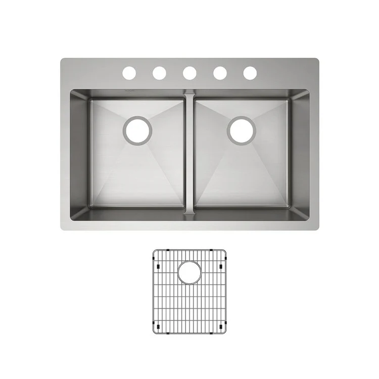 Kitchen Sink Crosstown 33 x 22 Inch Double Bowl Equal Kit with Aqua Divide 5 Hole Polished Satin Drop-In Undermount - Frankwebs