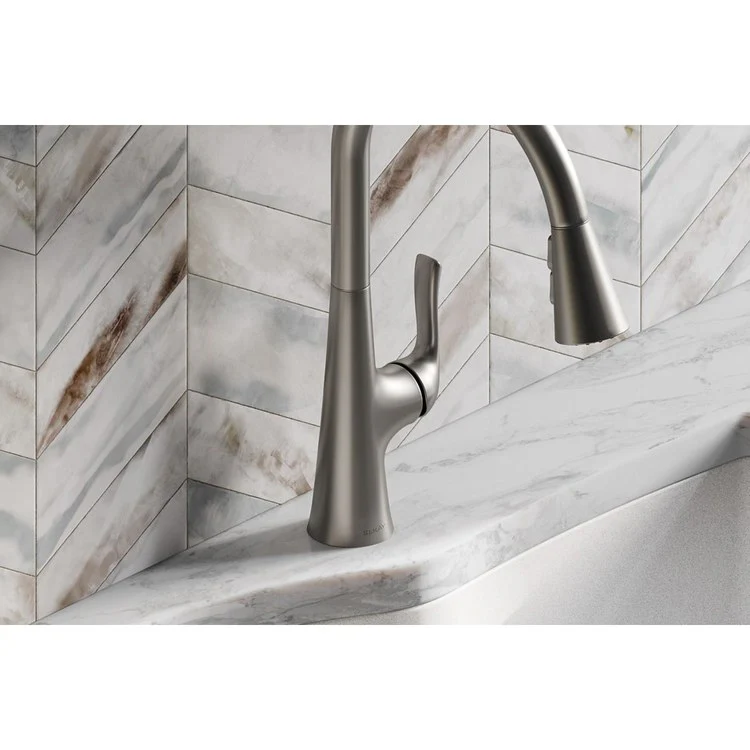 Kitchen Faucet Harmony Deck Mount 1 Forward Only Lever ADA Lustrous Steel Pull Down Spray 1 Hole Spout Height 15-1/2 Inch - Frankwebs