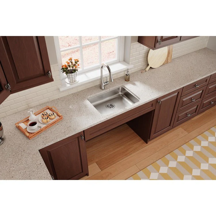Kitchen Sink Lustertone Classic 23.5 x 18.25 Inch Single Bowl ADA Lustrous Satin Undermount Rectangle Drain Location Rear Center Depth 5-3/8 Inch Bottom Only Pads - Frankwebs