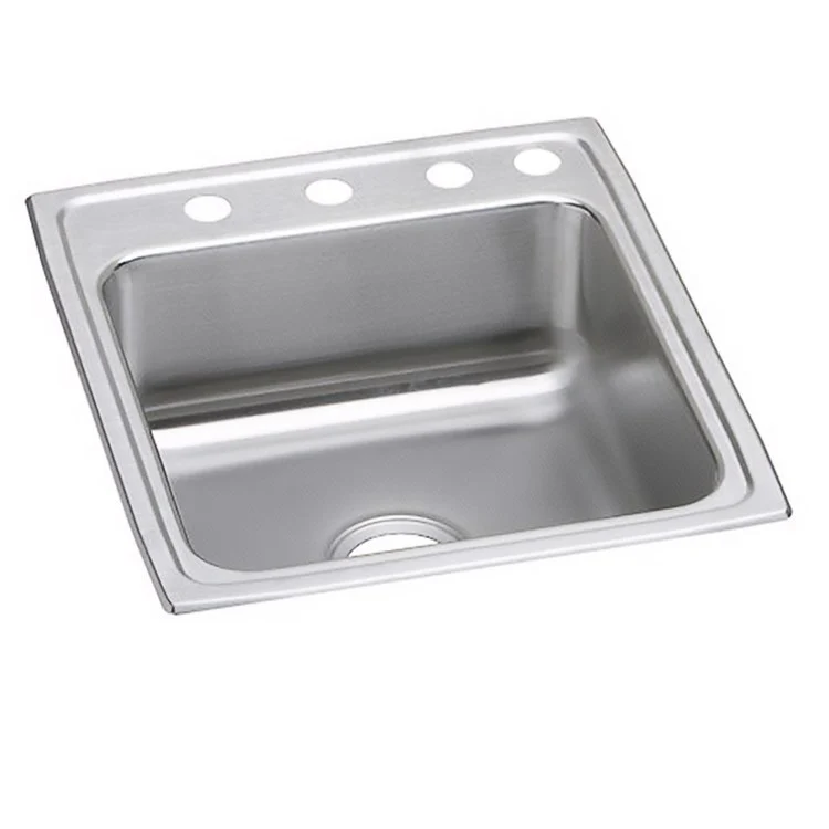 Kitchen Sink Lustertone Classic 19.5 x 22 Inch Single Bowl OS4 Hole ADA Lustrous Satin Drop-In Rectangle Drain Location Rear Center Depth 5 Inch Bottom Only Pads - Frankwebs