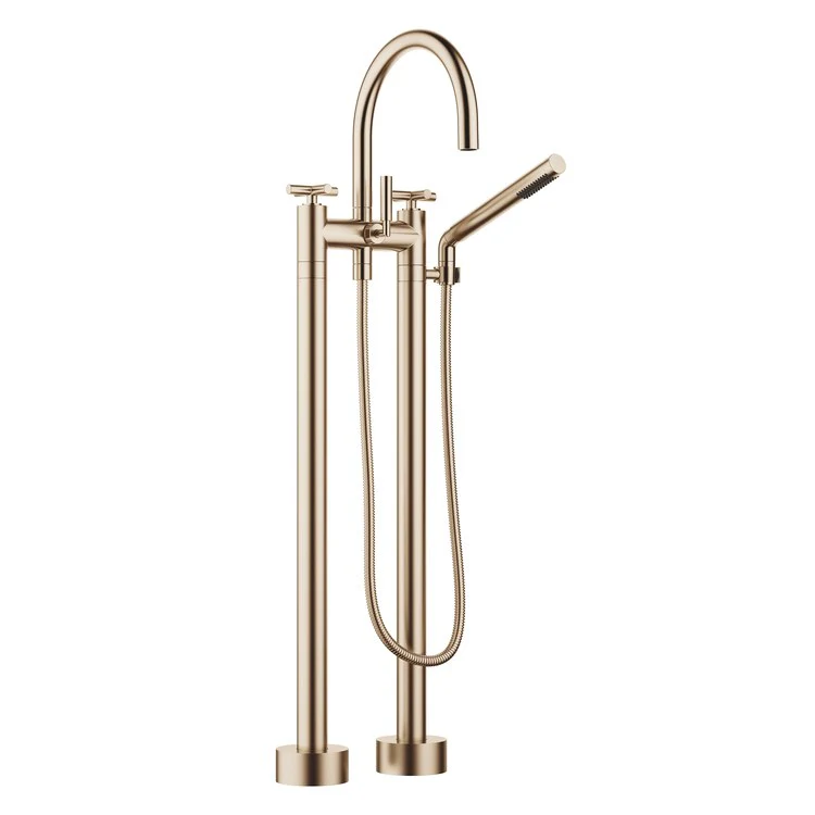 Tub Filler TARA Freestanding Mixer with Handshower 5-7/8 Inch Spread 3 Cross/Lever Brushed Chrome - Frankwebs