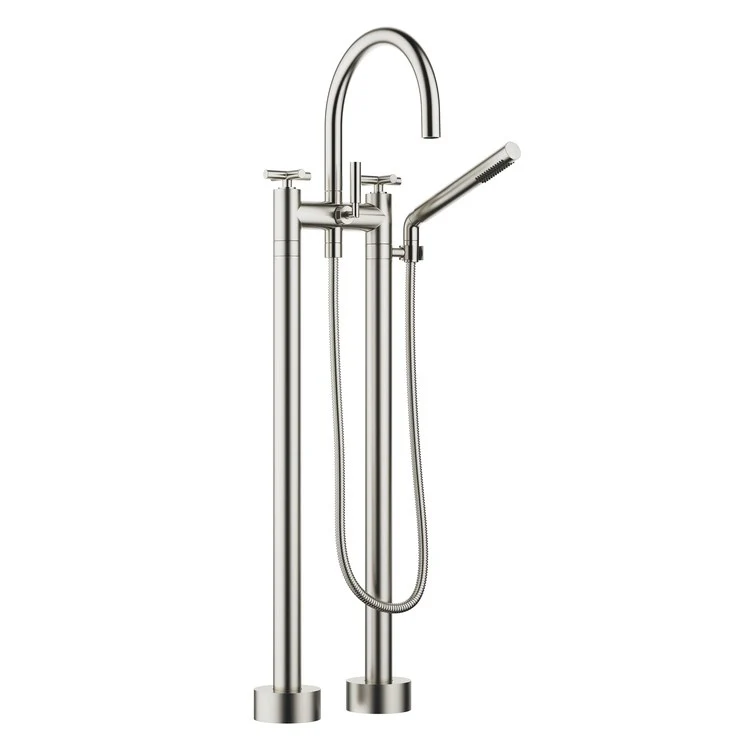 Tub Filler TARA Freestanding Mixer with Handshower 5-7/8 Inch Spread 3 Cross/Lever Brushed Chrome - Frankwebs