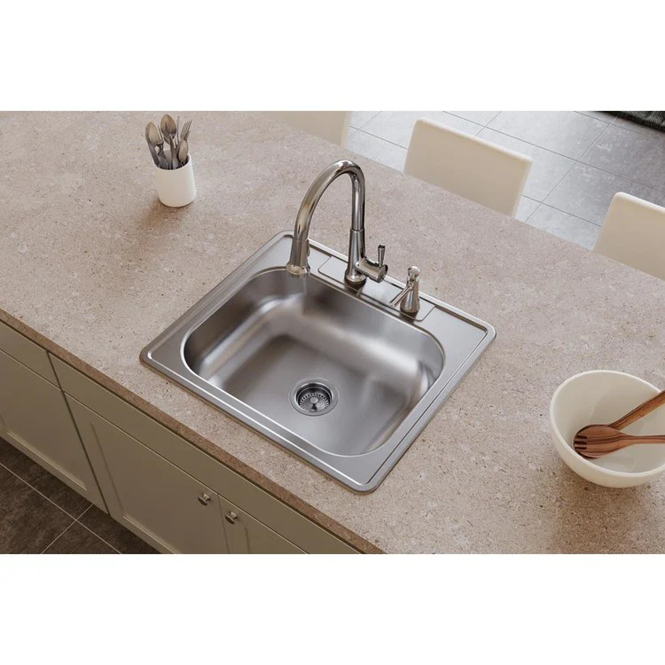 Kitchen Sink Dayton 25 x 22 Inch Single Bowl 2 Hole ADA Satin Top Mount Rectangle Drain Location Center Depth 6 Inch Multiple of 50 Bottom Only Spray - Frankwebs