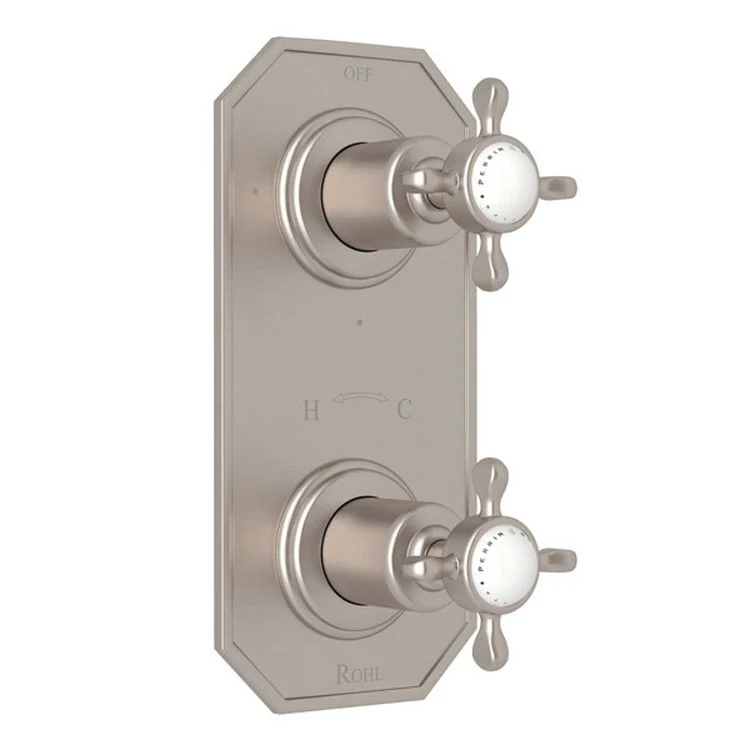 Thermostatic Trim Edwardian 1/2 Inch with Diverter Flat Edge 2 Cross Polished Chrome Brass - Frankwebs