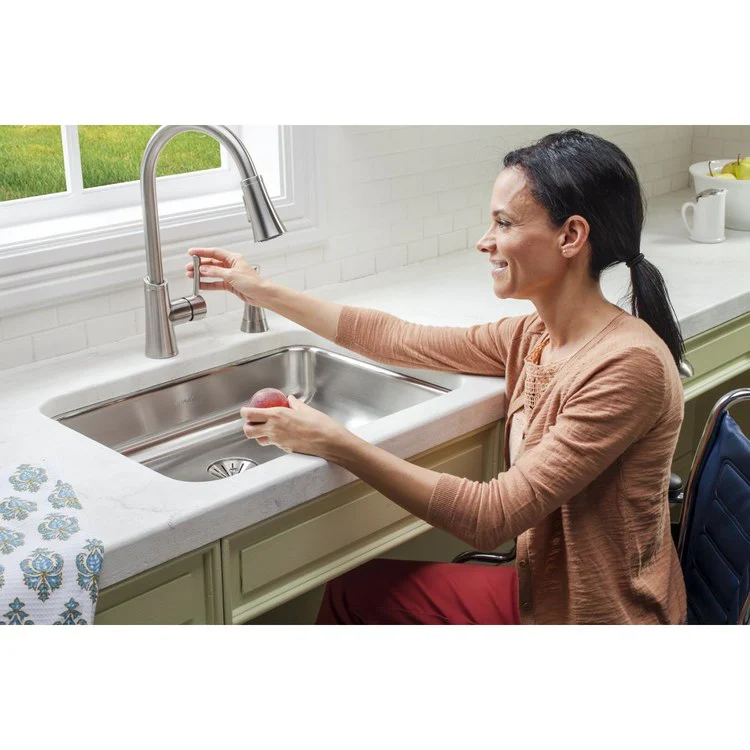 Kitchen Sink Lustertone Classic 23.5 x 18.25 Inch Single Bowl ADA Lustrous Satin Undermount Rectangle Drain Location Rear Center Depth 4-3/8 Inch Bottom Only Pads - Frankwebs