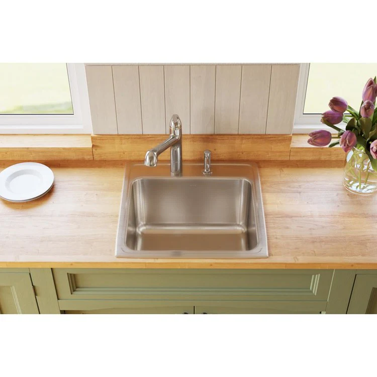 Kitchen Sink Lustertone Classic 22 x 22 Inch Single Bowl MR2 Hole Lustrous Satin Drop-In 12-1/8 Inch - Frankwebs