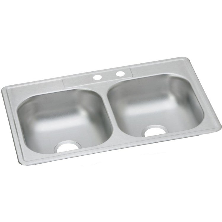 Kitchen Sink Dayton 33 x 21.25 Inch Double Bowl Equal MR2 Hole ADA Satin Top Mount Rectangle Drain Location Center Depth 6-4/7 Inch Bottom Only Spray - Frankwebs