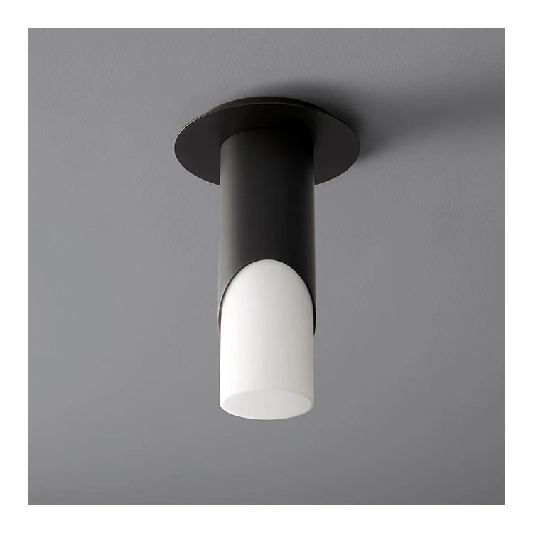 Ellipse Single-Light Small Flush Mount Ceiling Fixture with Glass Shade - Black - Frankwebs