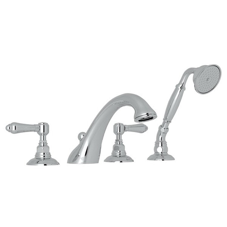 Tub Filler Viaggio Deck Mount with Handshower 2 Metal Lever C-Spout Satin Nickel - Frankwebs