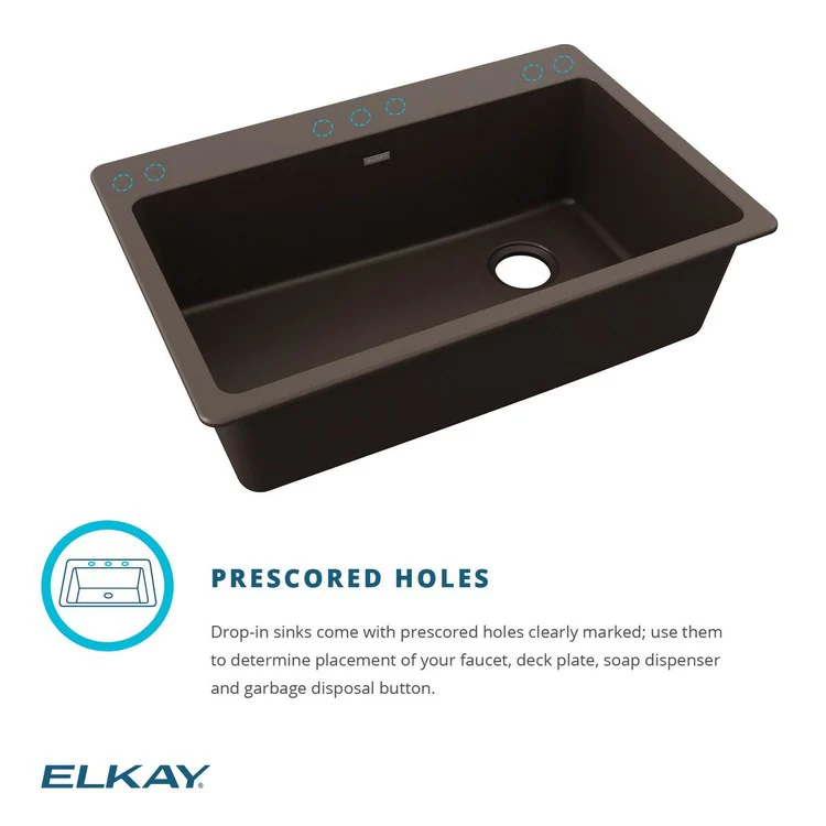 Kitchen Sink Quartz Classic 33 x 22 Inch Single Bowl Putty Drop-In Quartz 9-1/2 Inch - Frankwebs