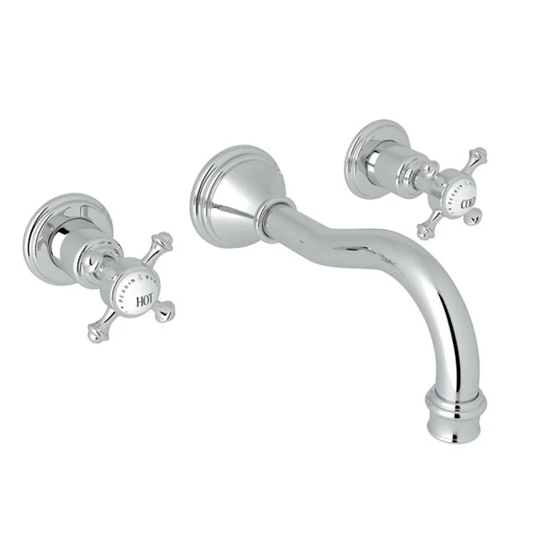 Lavatory Faucet Georgian Era Wall Mount 2 Cross Unlacquered Brass 1.2 Gallons per Minute Column Spout - Frankwebs