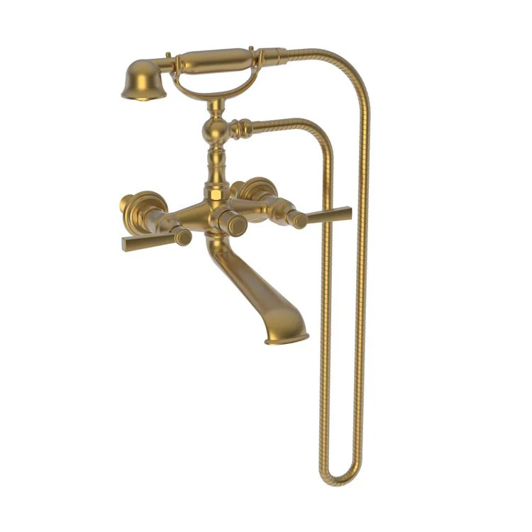 Tub Filler Astor Wall Mount Exposed with Handshower 6 Inch Spread 2 Lever ADA Polished Brass Uncoated Living 2 Hole - Frankwebs