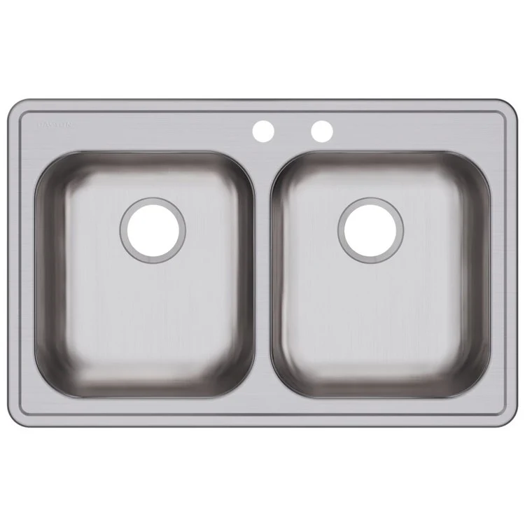 Kitchen Sink Dayton 33 x 21.25 Inch Double Bowl Equal MR2 Hole ADA Satin Top Mount Rectangle Drain Location Rear Center Depth 5-3/8 Inch Bottom Only Pads - Frankwebs