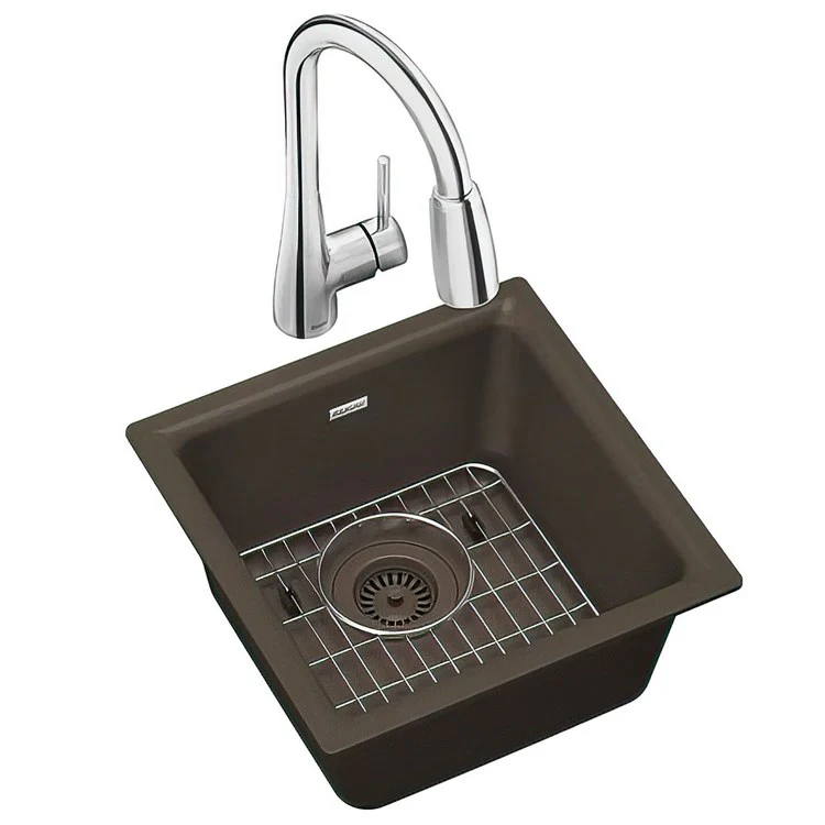 Kitchen Sink Quartz Classic 16 x 16 Inch Single Bowl Bar Kit with Faucet Greystone Drop-In Undermount - Frankwebs