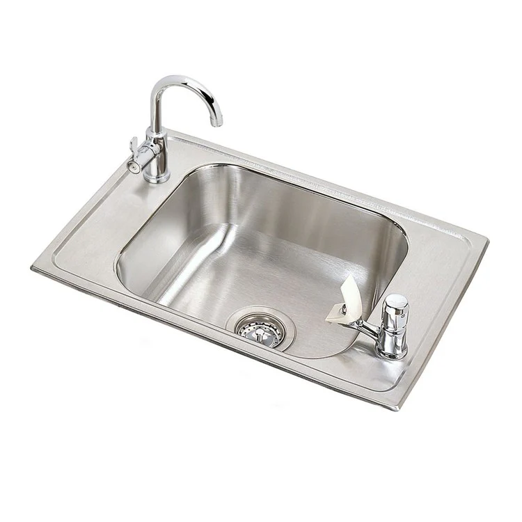 Classroom Sink Celebrity 25 x 17 Inch Single Bowl Rectangular Faucet & Bubbler Kit 2 Hole Brushed Satin Drop-In Minimum Cabinet Size 30 Inch 6-7/8 Inch 20 Gauge Bottom Only Pads LKD208513LC Faucet LKJ35 Drain LK1141A Bubblers Included - Frankwebs