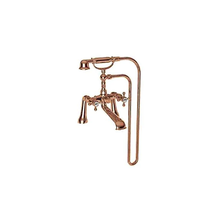 Tub Filler Astor Deck Mount Exposed with Handshower 7-1/4 Inch Spread 2 Cross ADA Antique Brass 2 Hole - Frankwebs