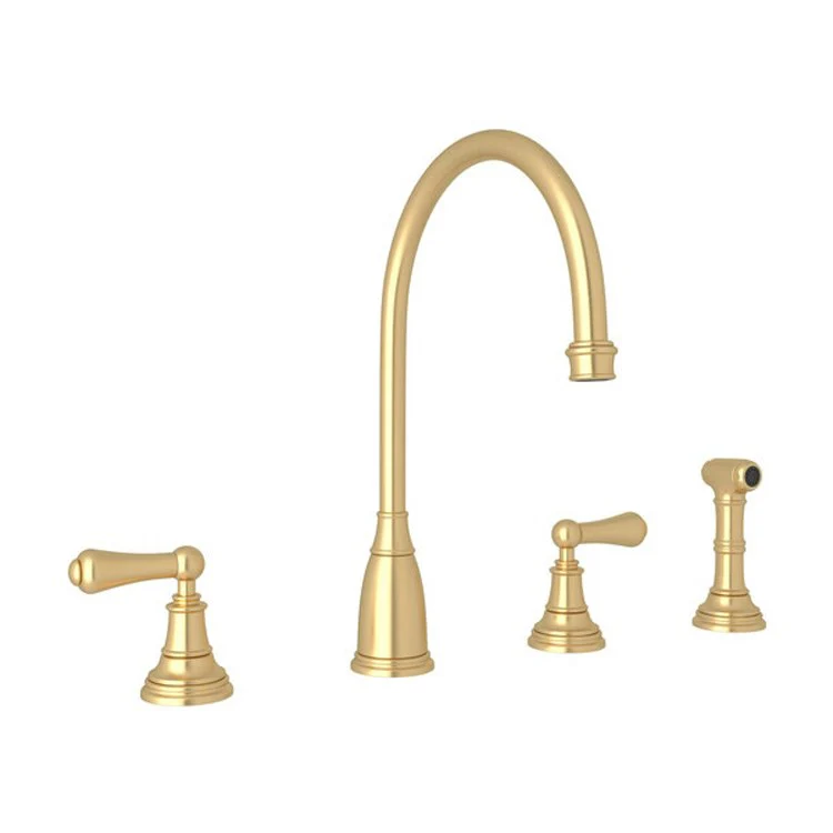 Kitchen Faucet Georgian Era 2 Lever Unlacquered Brass Swivel C-Spout 1.8 Gallons per Minute - Frankwebs