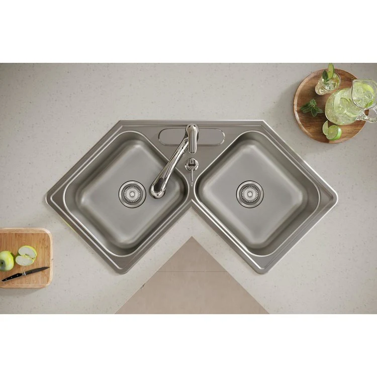 Kitchen Sink Dayton 32 x 32 Inch Double Bowl Equal Corner 4 Hole Elite Satin Corner - Frankwebs
