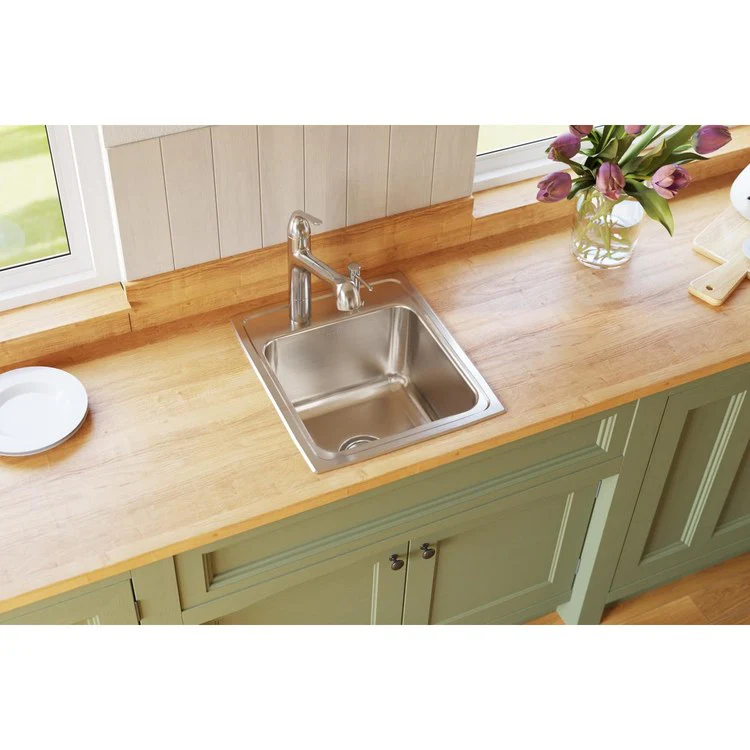 Kitchen Sink Lustertone Classic 17 x 20 Inch Single Bowl MR2 Hole Lustrous Satin Drop-In - Frankwebs
