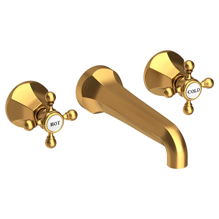 Lavatory Faucet Metropole Wall Mount 8 Inch Spread 2 Cross ADA WaterSense Stainless Steel PVD 1.2 Gallons Per Minute Brass Less Drain Spout Reach 7-1/2 Inch - Frankwebs