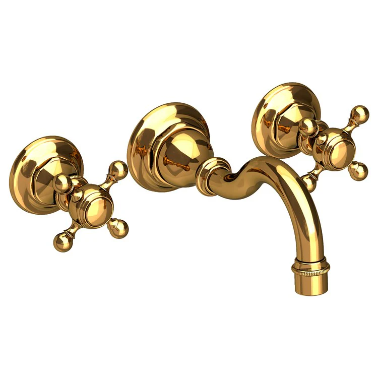 Lavatory Faucet Victoria Wall Mount 8 Inch Spread 2 Cross ADA Watersense Polished Brass Uncoated Living 1.2 Gallons Per Minute Brass Less Drain Spout Reach 8-1/6 Inch - Frankwebs