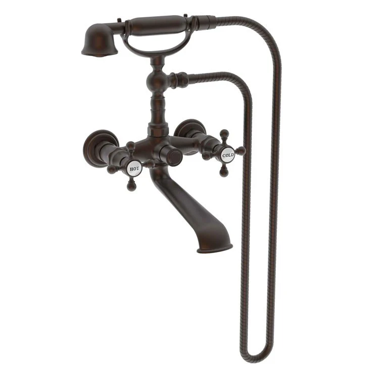 Tub Filler Astor Wall Mount Exposed with Handshower 6 Inch Spread 2 Cross ADA Antique Copper 2 Hole - Frankwebs