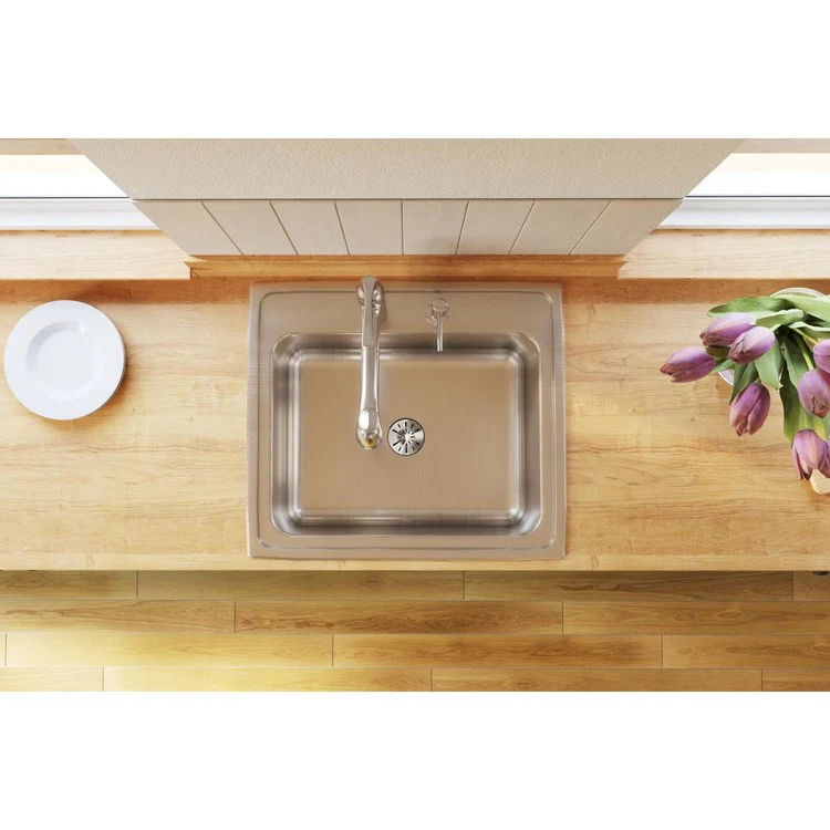 Kitchen Sink Lustertone Classic 25 x 22 Inch Single Bowl with Perfect Drain 5 Hole Lustrous Satin Drop-In - Frankwebs