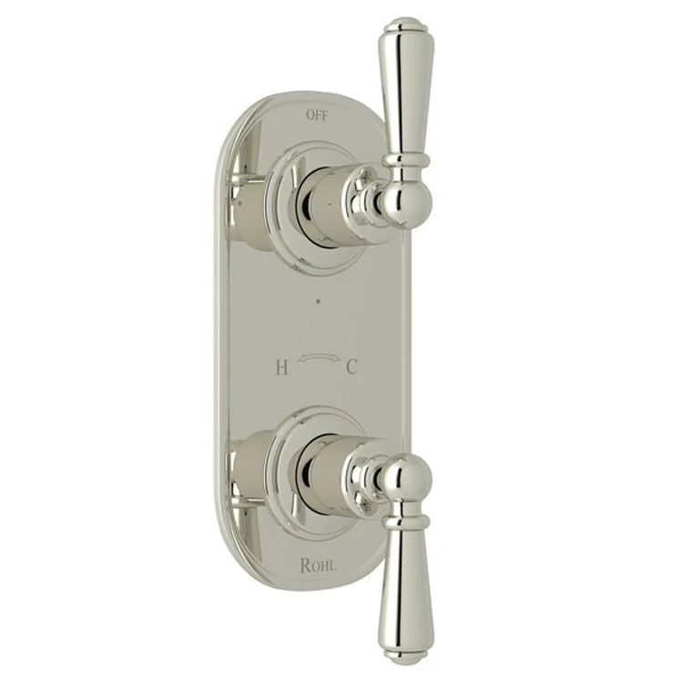 Thermostatic Trim Edwardian 1/2 Inch with Diverter Round Edge 2 Lever Polished Nickel Brass - Frankwebs