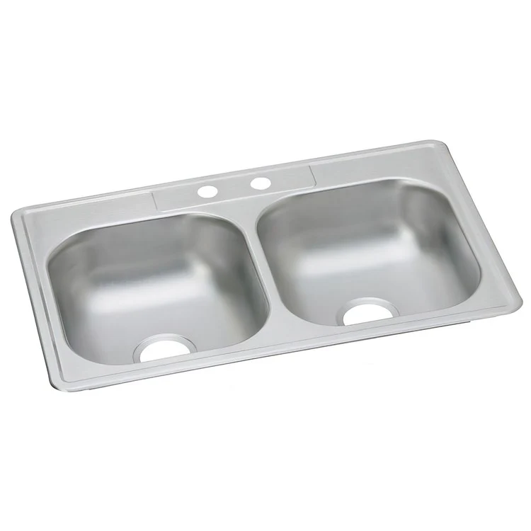 Kitchen Sink Dayton 33 x 22 Inch Double Bowl Equal 2 Hole ADA Satin Top Mount Rectangle Drain Location Center Depth 6-4/7 Inch Bottom Only Pads - Frankwebs