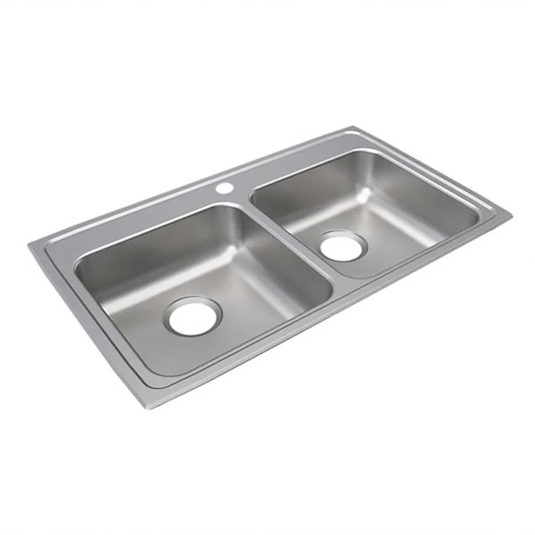 Kitchen Sink Lustertone Classic 33 x 22 Inch Double Bowl Equal 1 Hole ADA Lustrous Satin Drop-In Rectangle Drain Location Rear Center Depth 6-1/2 Inch Bottom Only Pads - Frankwebs