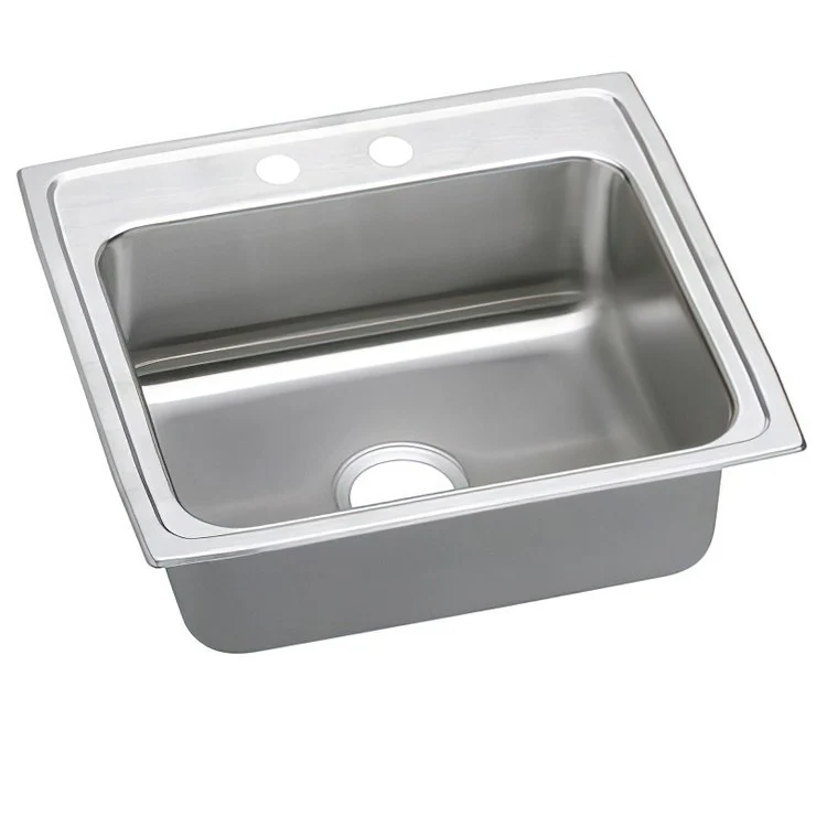 Kitchen Sink Lustertone Classic 25 x 21.25 Inch Single Bowl 2 Hole ADA Lustrous Highlighted Satin Top Mount Rectangle Drain Location Rear Center Depth 5 Inch Quick Clip Mounting System Full Spray Sides and Bottom - Frankwebs