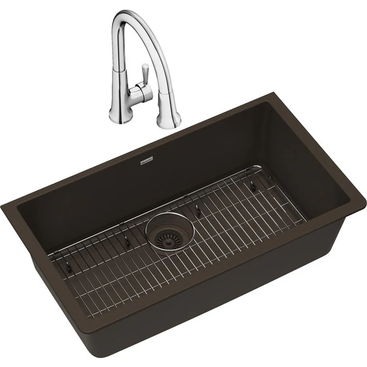 Kitchen Sink Quartz Classic 33 x 18.5 Inch Single Bowl Kit with Faucet White Undermount - Frankwebs