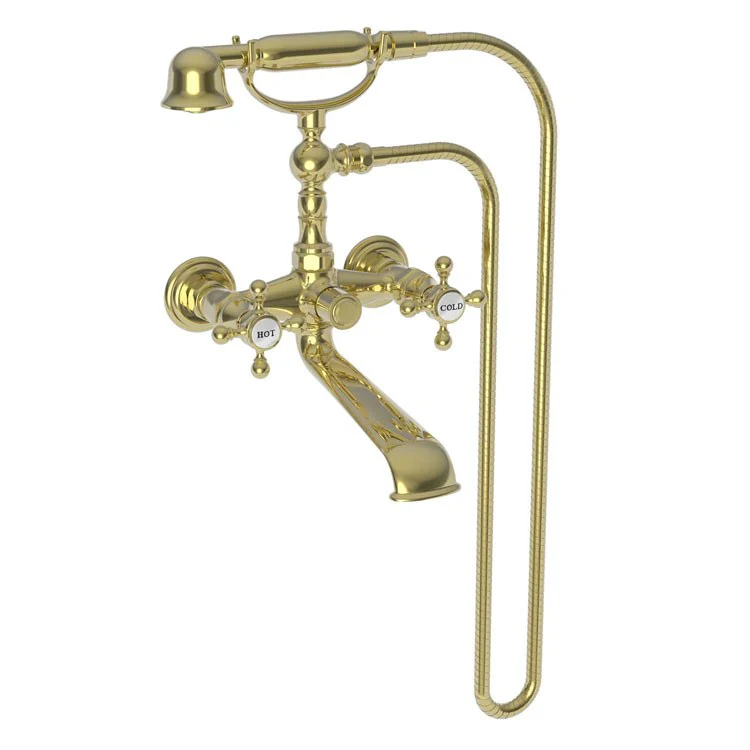 Tub Filler Astor Wall Mount Exposed with Handshower 6 Inch Spread 2 Cross ADA Antique Copper 2 Hole - Frankwebs